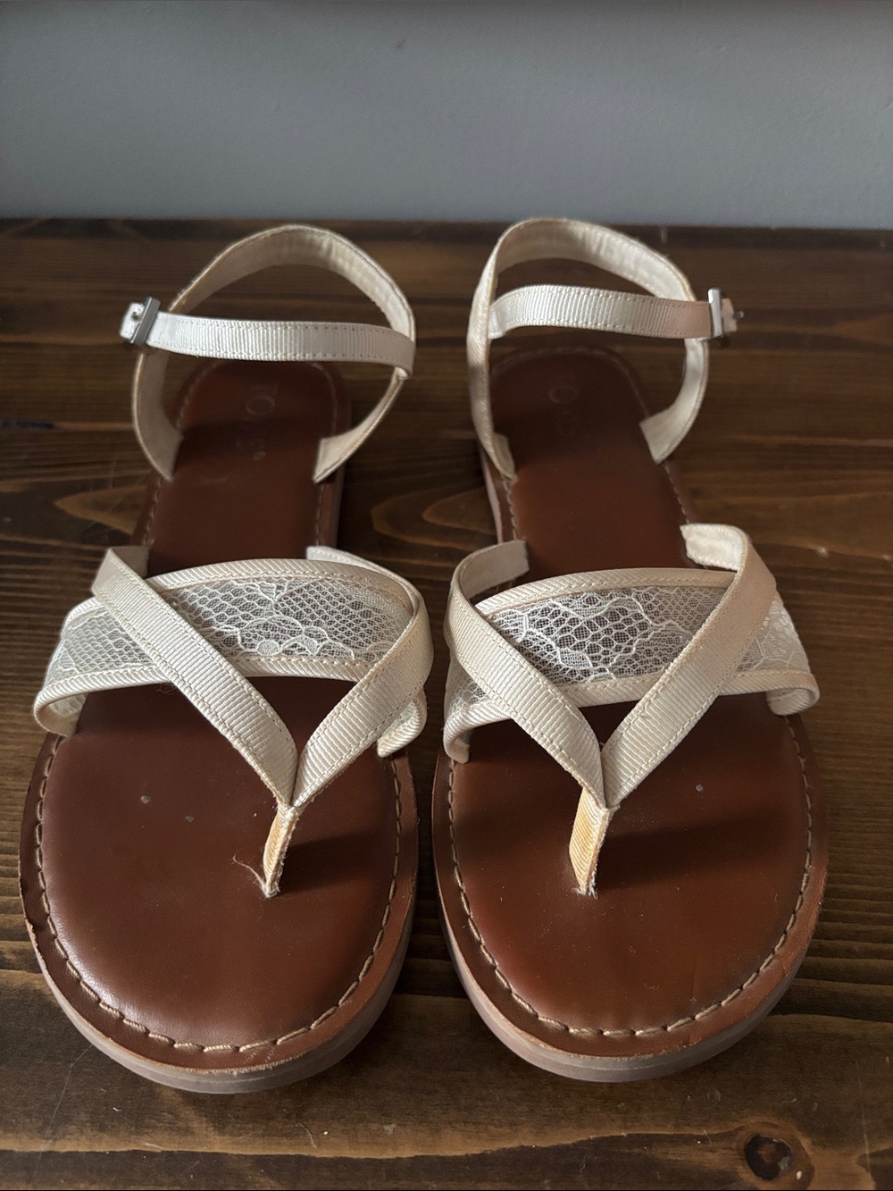 Toms Cream Lace-Strap Ankle Sandals